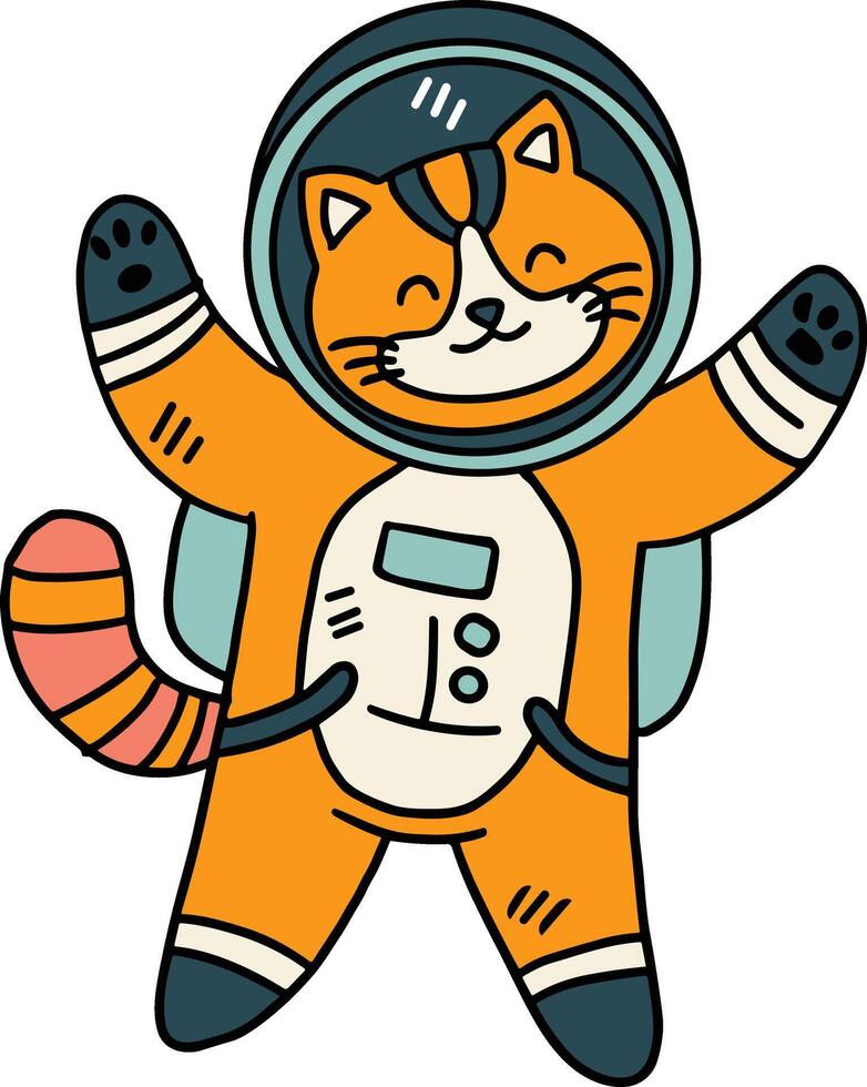 A cat is wearing a space suit and is floating in space vector
