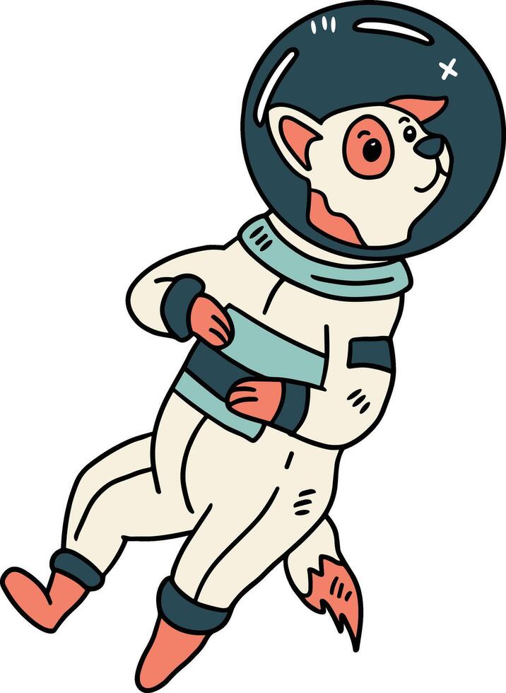 A cartoon dog is wearing a space suit and is floating in space vector