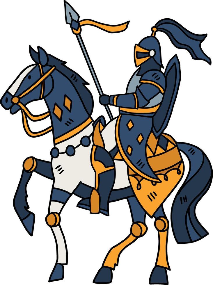 A knight on horseback is riding with a shield in his hand vector