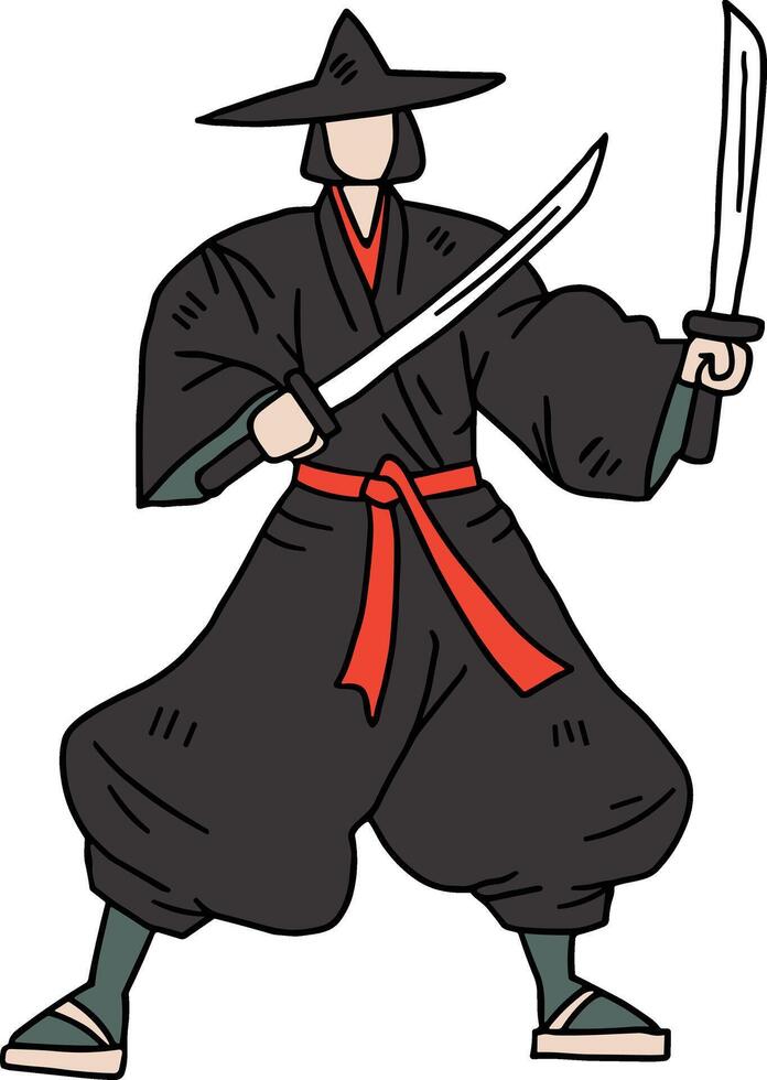 man in a samurai costume holding two swords vector