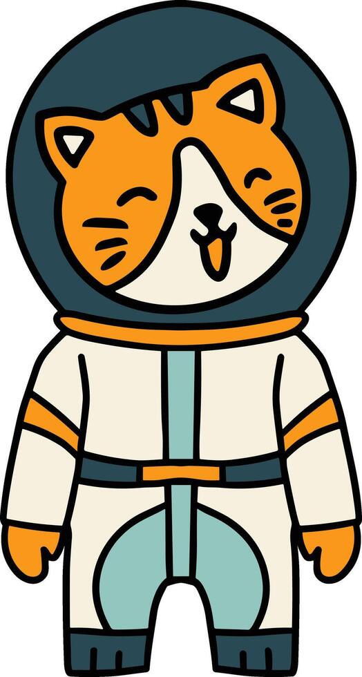 A black and white drawing of a cat in a spacesuit vector