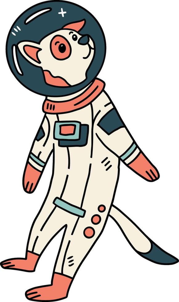 A cartoon dog is wearing a space suit and is floating in space vector