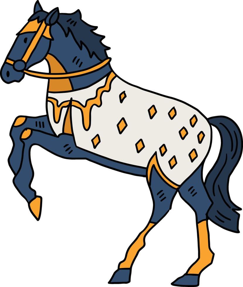 A horse is standing with its legs spread wide and its head down vector