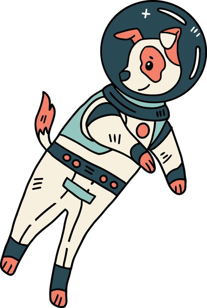 A cartoon dog is wearing a space suit and is floating in space vector