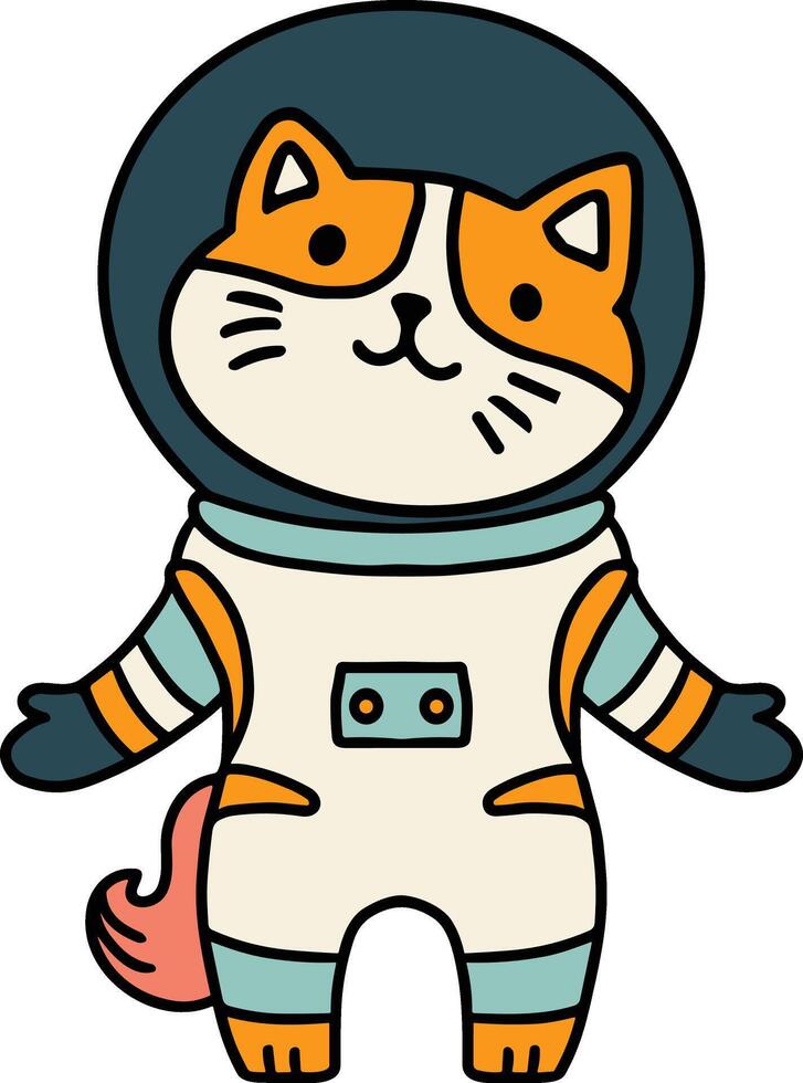 A black and white drawing of a cat in a spacesuit vector