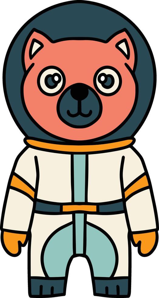 A black and white drawing of a bear in a space suit vector
