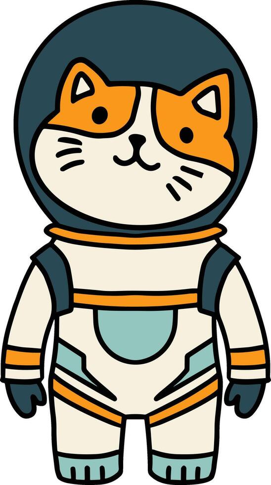 A black and white drawing of a cat in a spacesuit vector