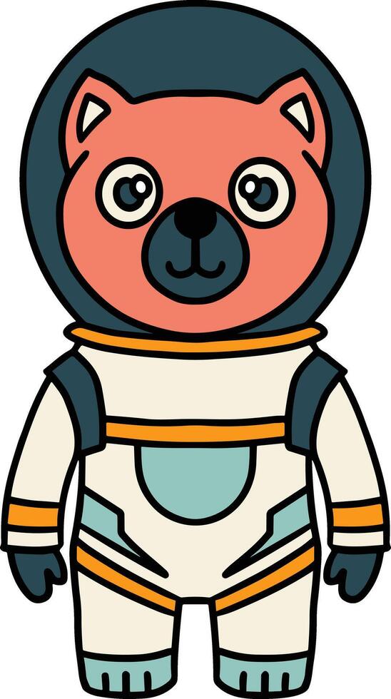 A black and white drawing of a bear in a space suit vector