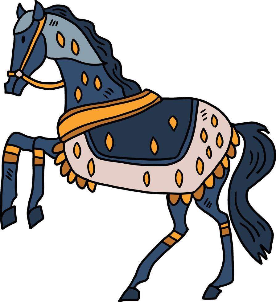 A horse is standing with its legs spread wide and its head down vector