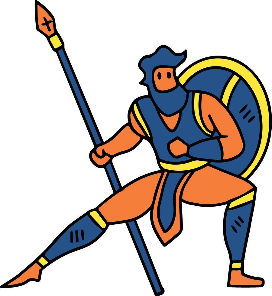 A man in a black outfit holding a spear and shield vector