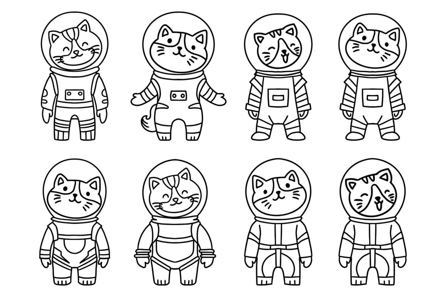 A set of cartoon cats in space suits vector