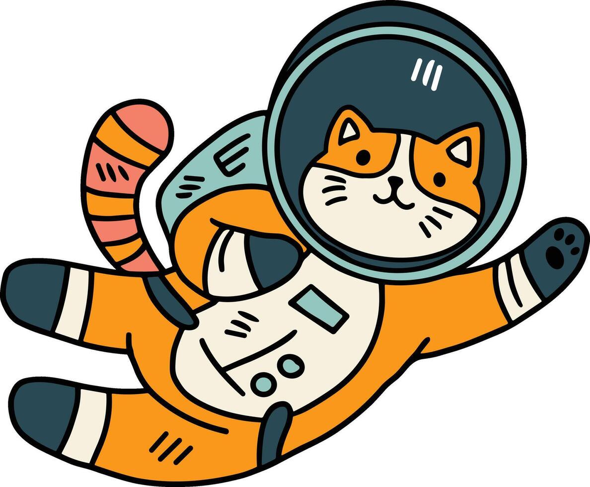 A cat is wearing a space suit and is floating in space vector