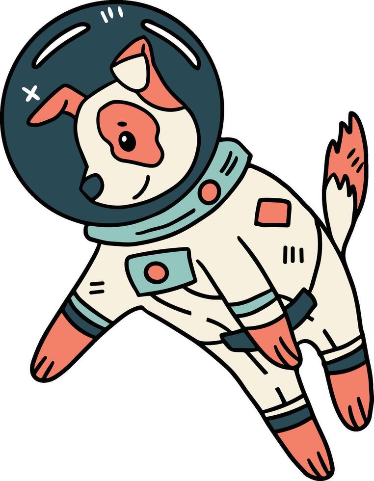 A cartoon dog is wearing a space suit and is floating in space vector