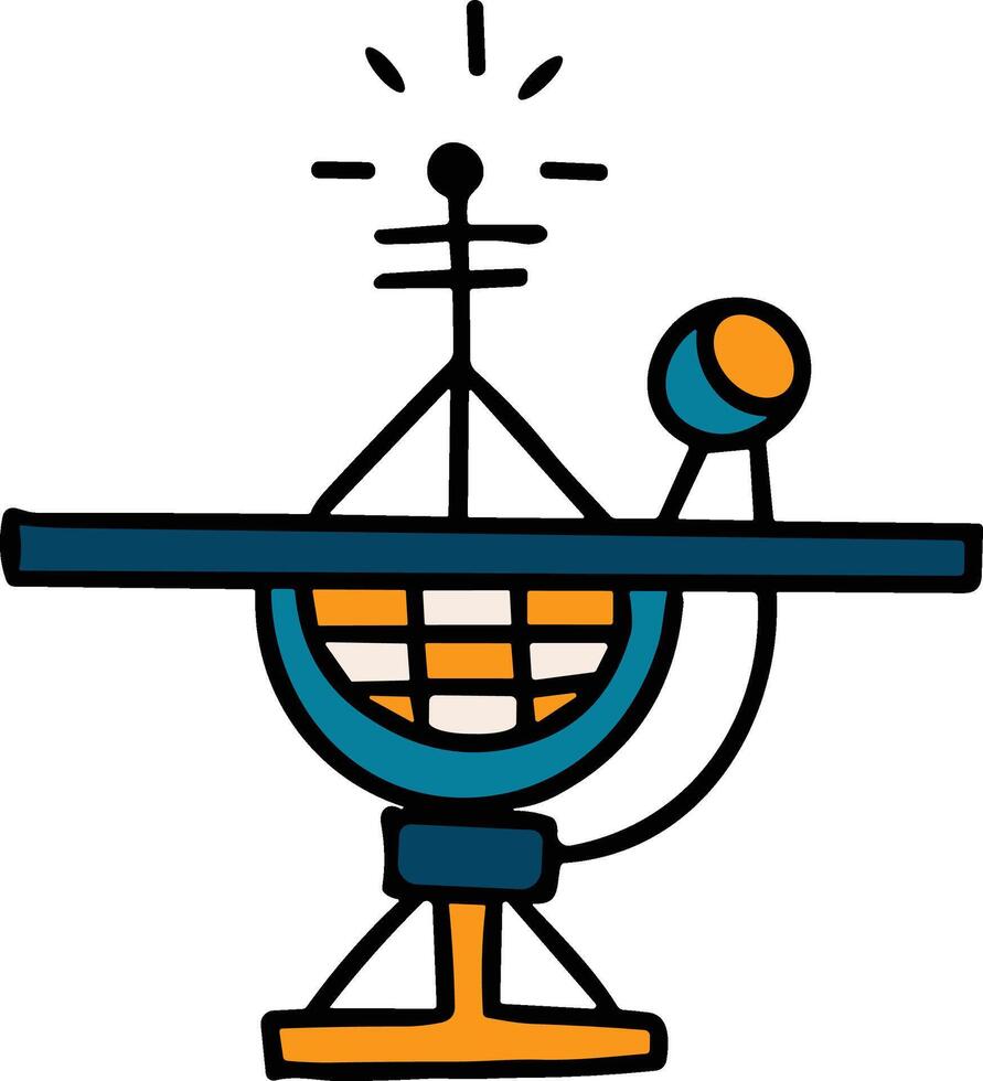 A black and white drawing of a satellite with a light on top vector