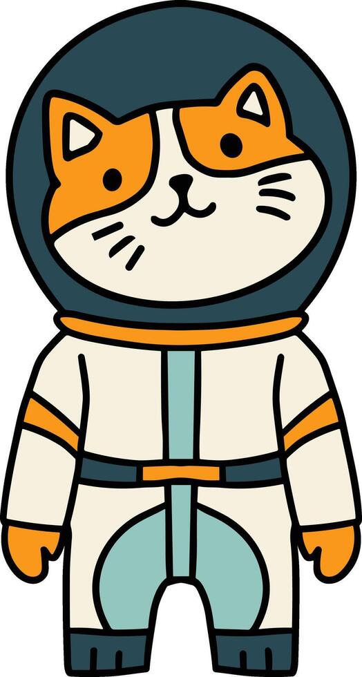 A black and white drawing of a cat in a spacesuit vector