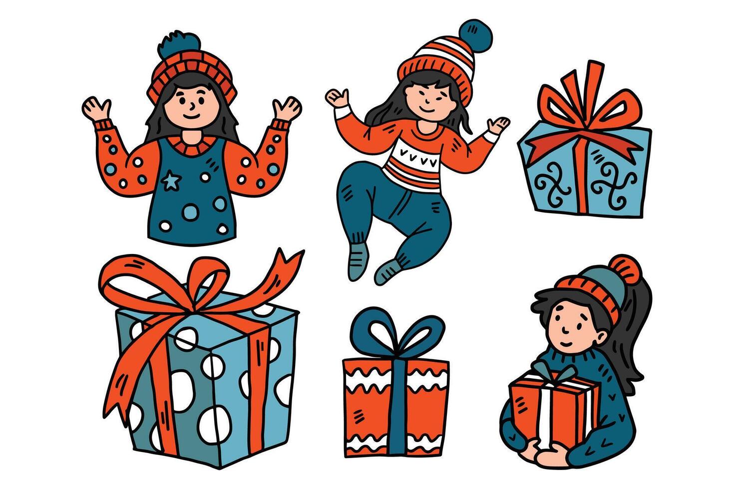 A group of children are playing with presents vector