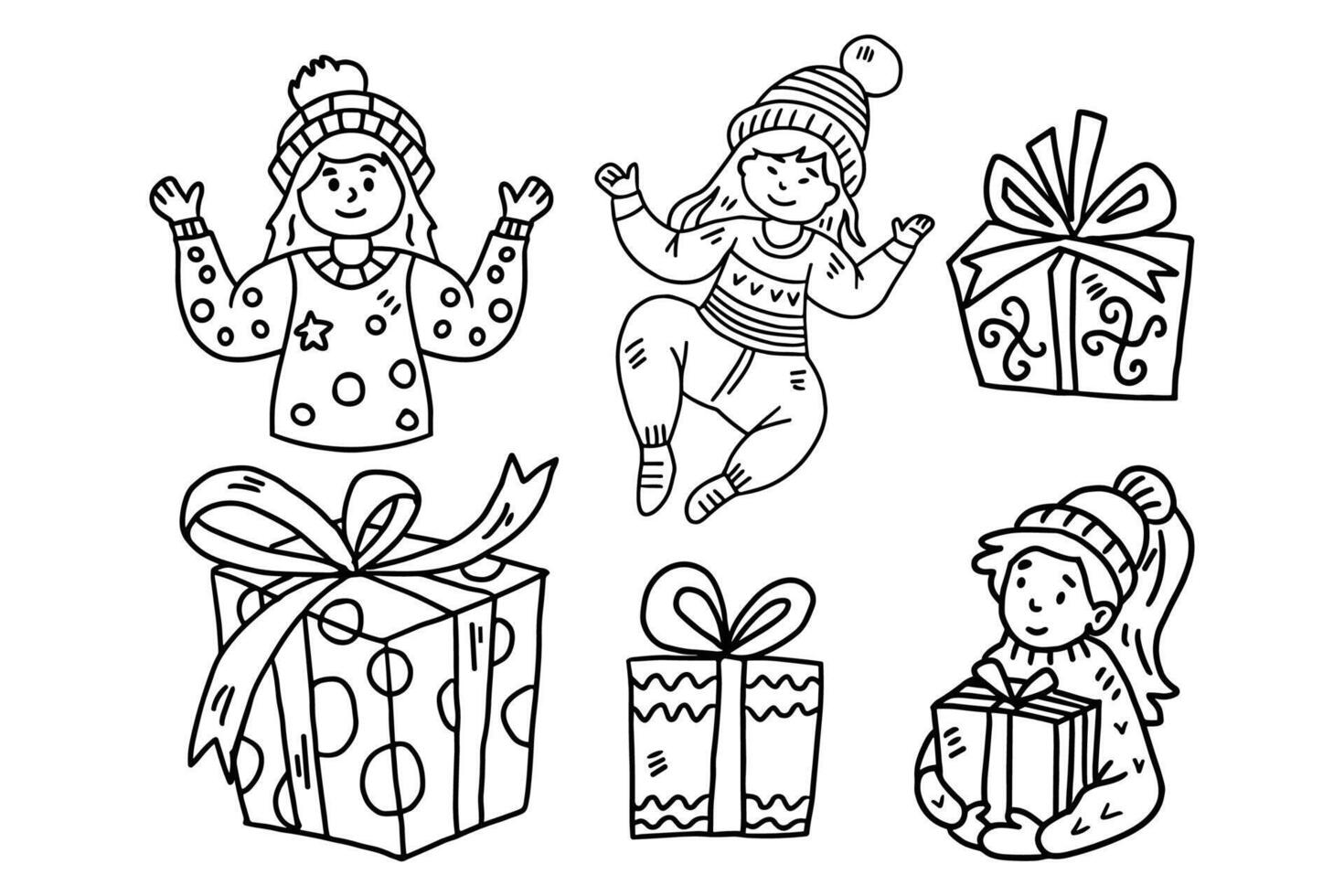 A group of children are playing with presents vector