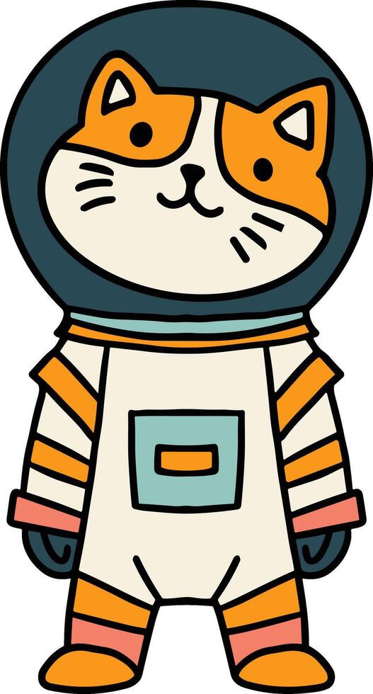 A black and white drawing of a cat in a spacesuit vector