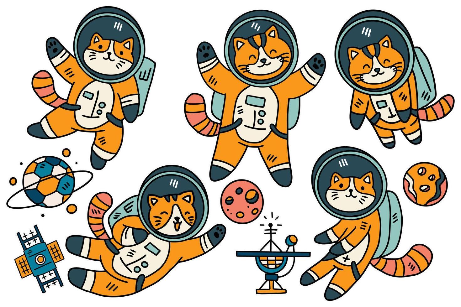 A series of cats in space suits vector