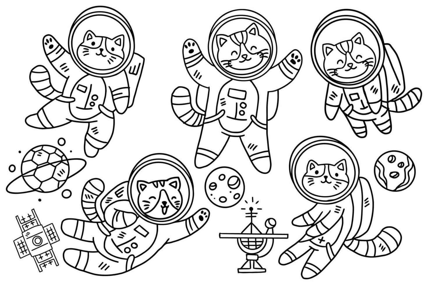 A series of cats in space suits vector