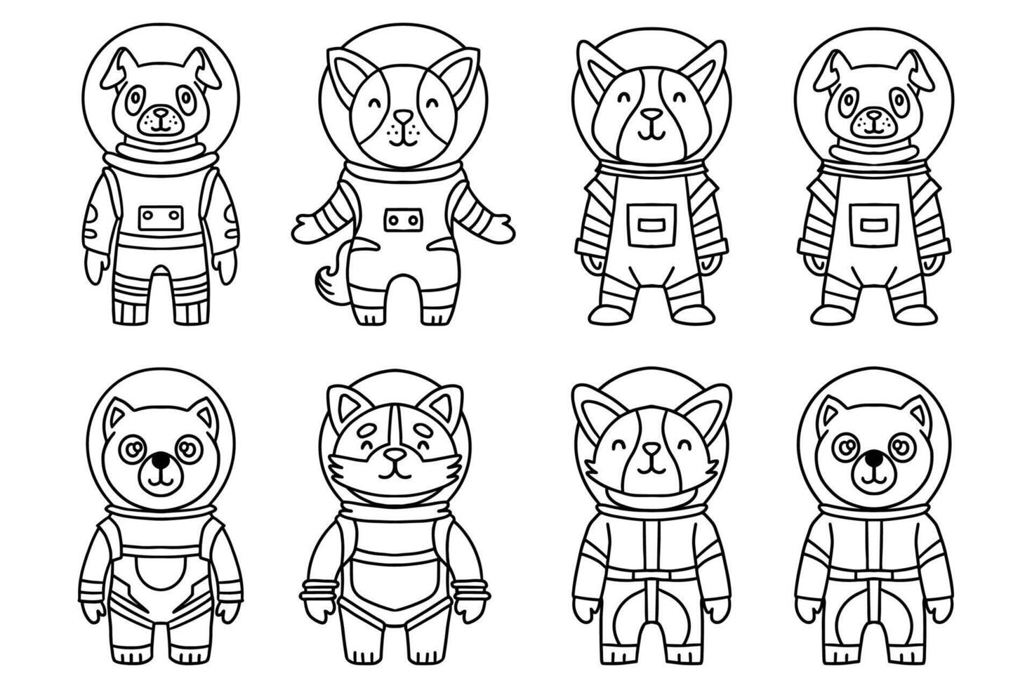 A set of cartoon animals in space suits vector