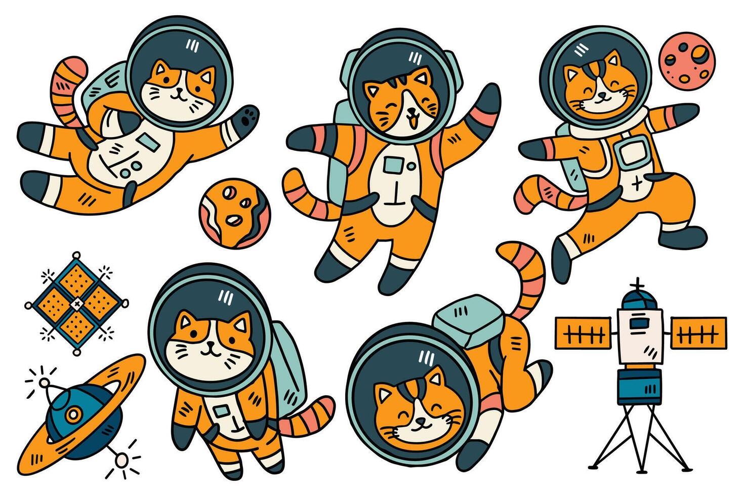 A series of cats in space suits vector