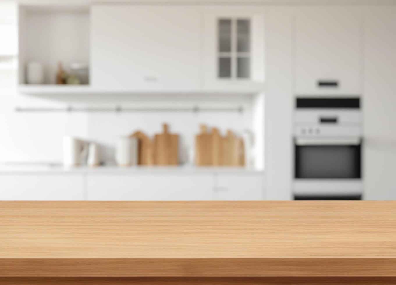 Empty wooden table top with kitchen natural light and shadow photo