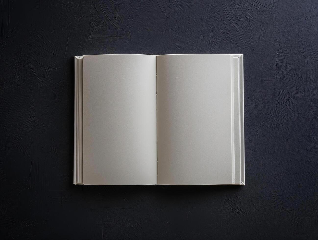 Top view of opened white book on dark backrground photo