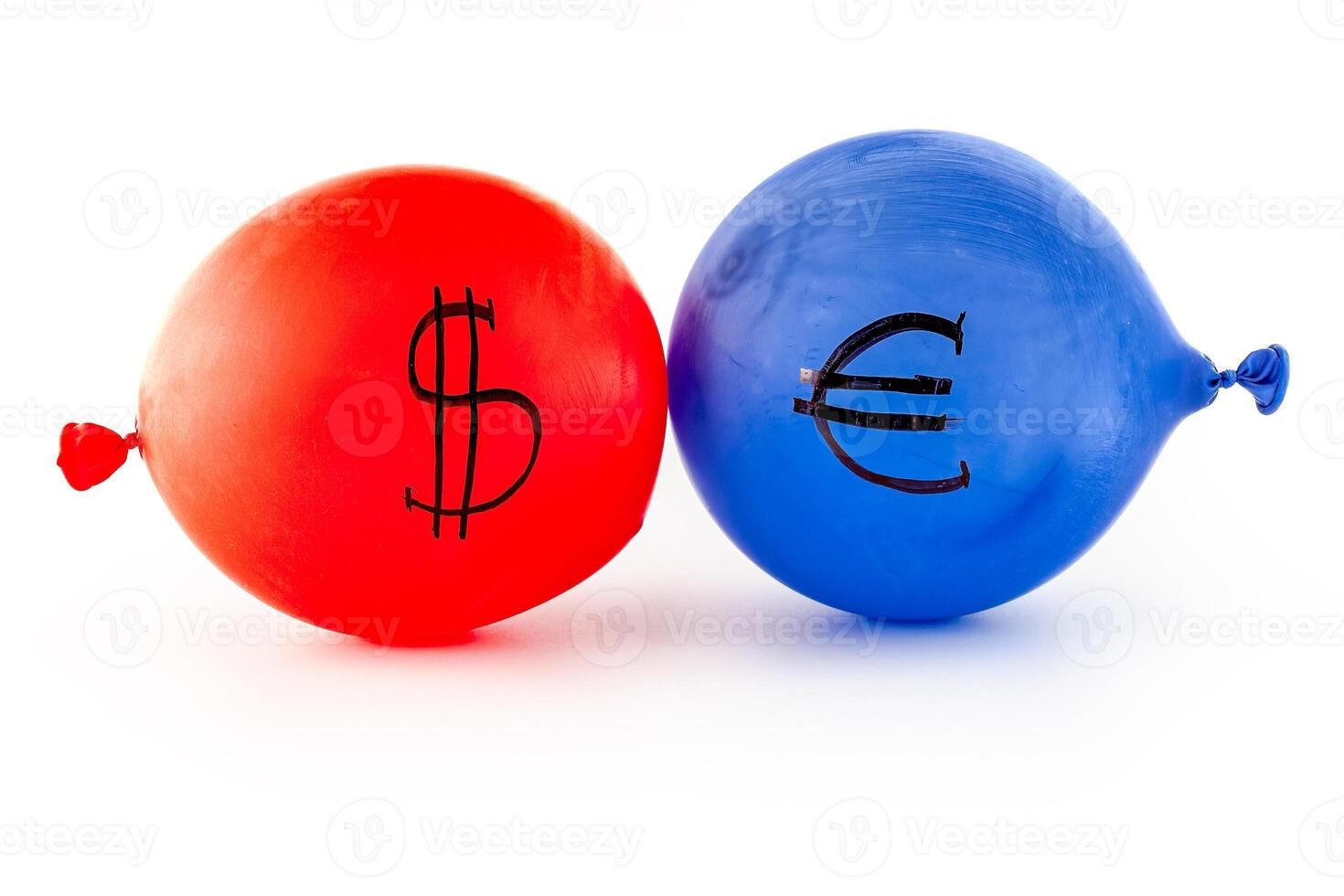 Red and blue bubble with currency symbols photo