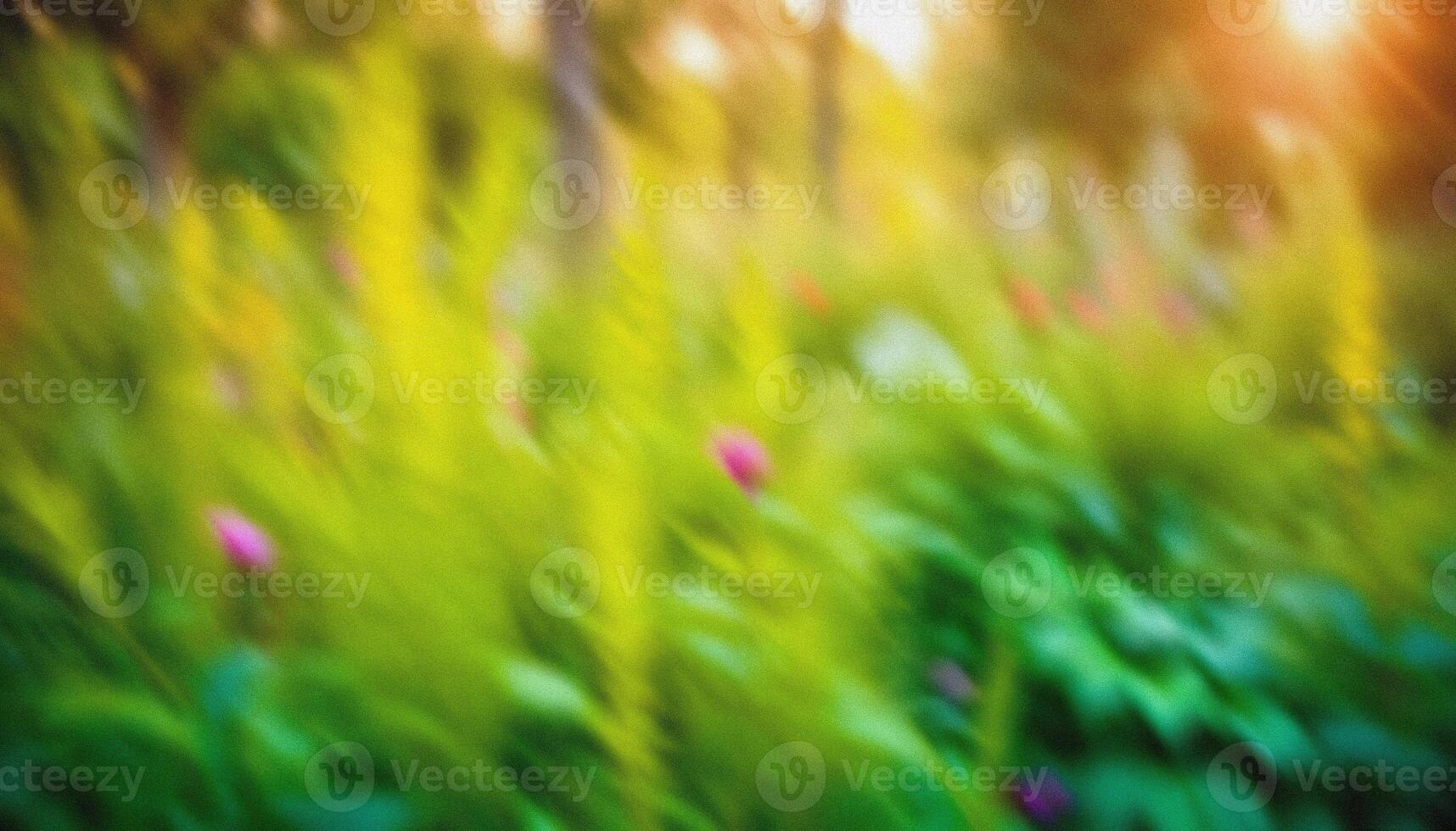 abstract blurred green grass field with wild flowers. soft elegant Nature background with delicate grane and soft lighting. for design, wallpaper, branding, presentations, promotional materials. High quality photo. photo