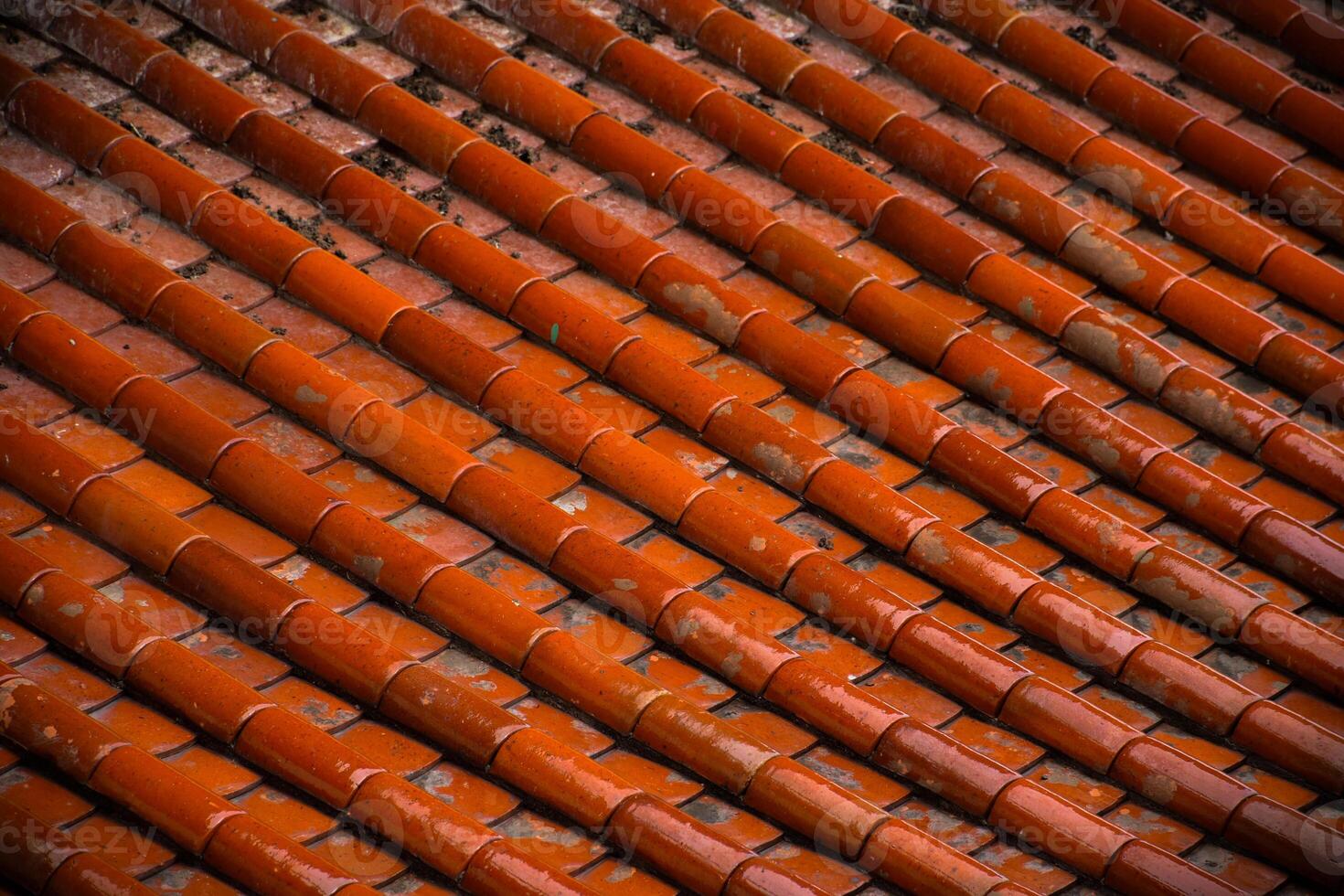 Roof tile seamless pattern for house covering in red,Close up Detail of Perfect roof red tiles texture,Red roof background image,wide panorama of tile roof. photo