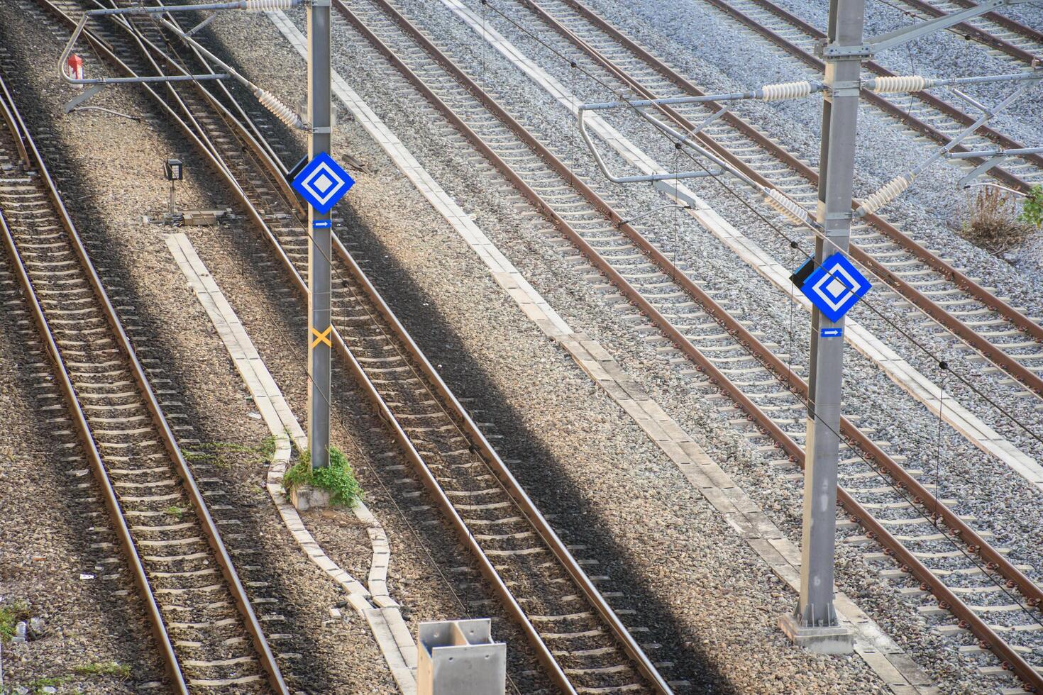 Bangkok, Thailand - October 13, 2023, View of many public railway tracks showing the difference between used and unused tracks and signs in Bangkok. photo