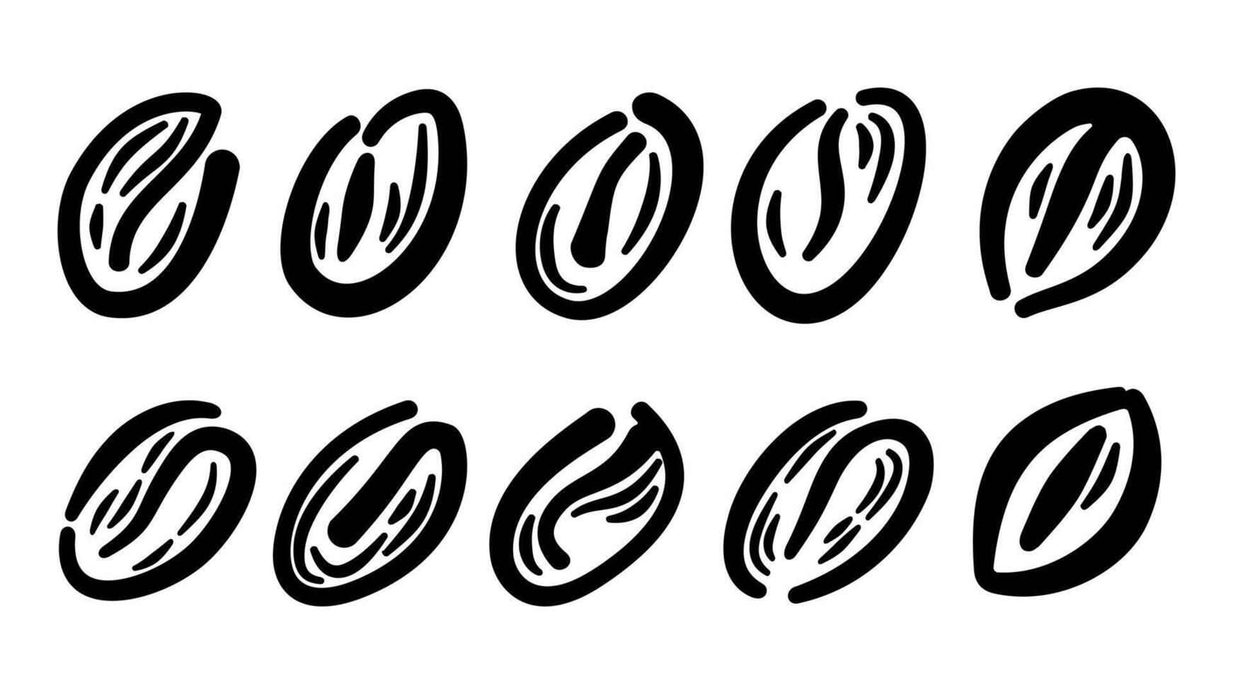 coffee beans illustrations. silhouette coffee beans. Handrawn coffee beans. Coffee beans icon collection. vector