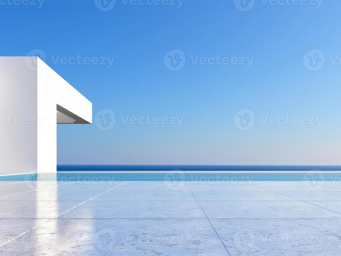 Minimalist Modern Architecture Design with Swimming Pool and Ocean View. photo