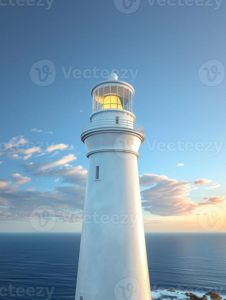 White Lighthouse on a Clear Sunny Day with Clouds. photo