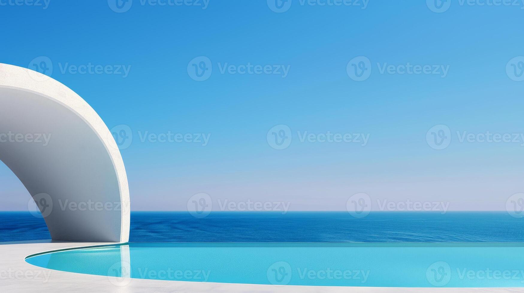 Modern Minimalist Swimming Pool With Ocean View and Archway. photo