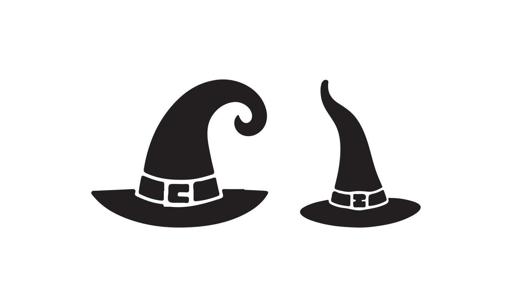 Halloween witch or wizard hat black and white icon on isolated background. vector