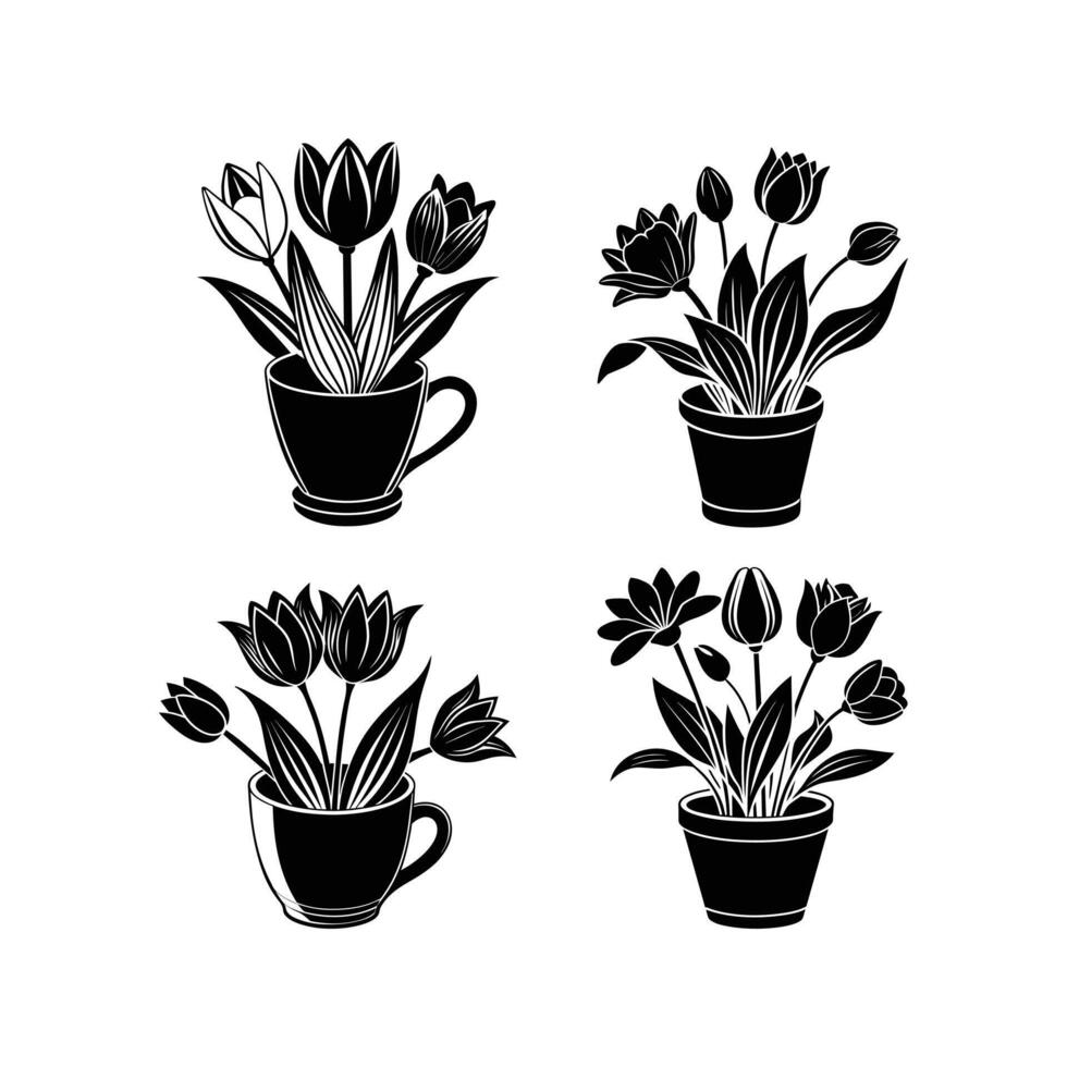 Tulip in a cup silhouettes vector