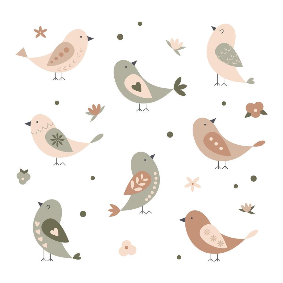 collection of birds in Scandinavian style vector