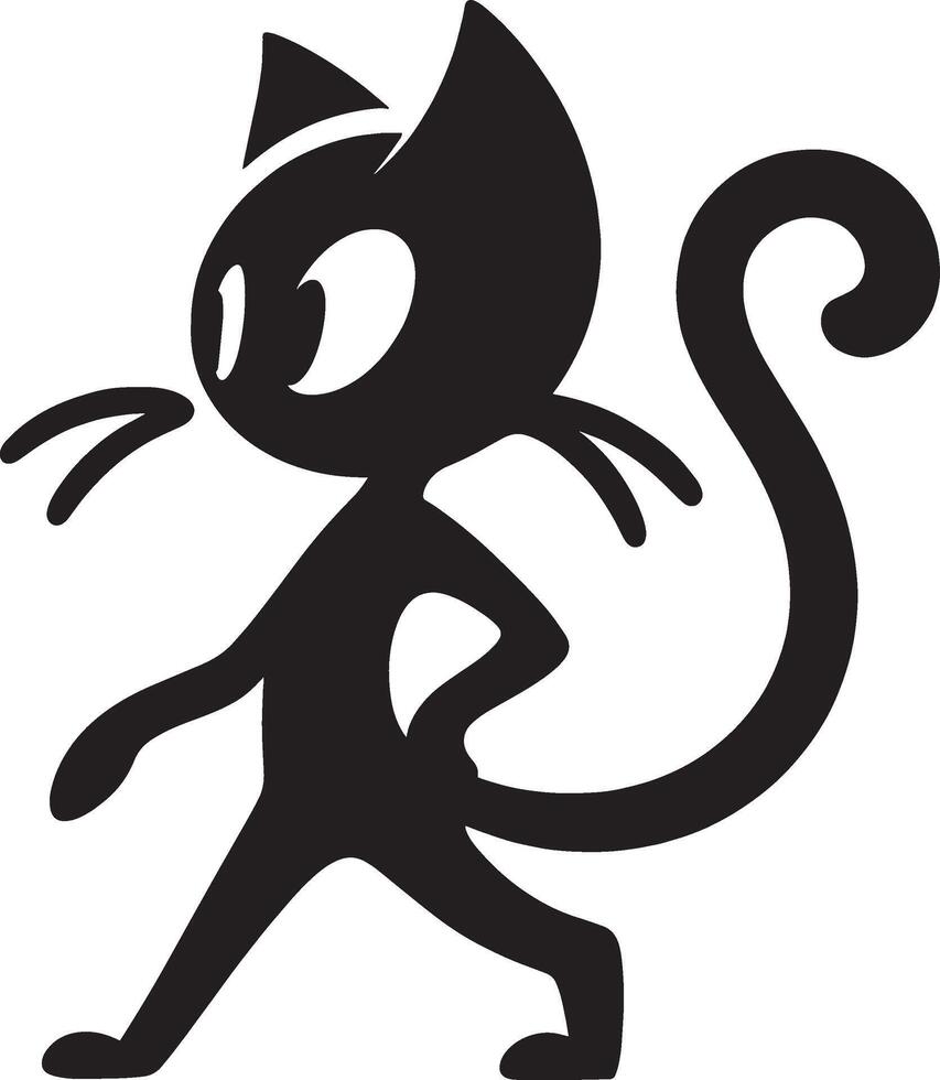 Walking Cartoon Black Cat with Curled Tail vector