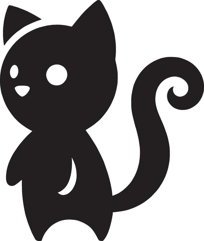 Cartoon Cat with Curled Tail and Big Eyes vector