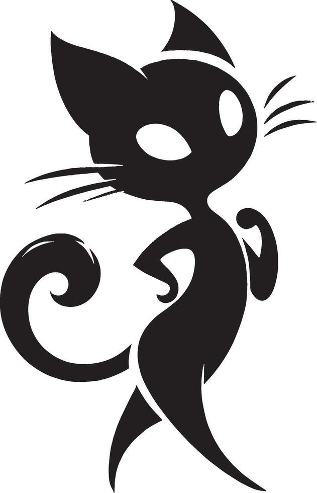 Curled Tail Cartoon Cat with Paws Up vector