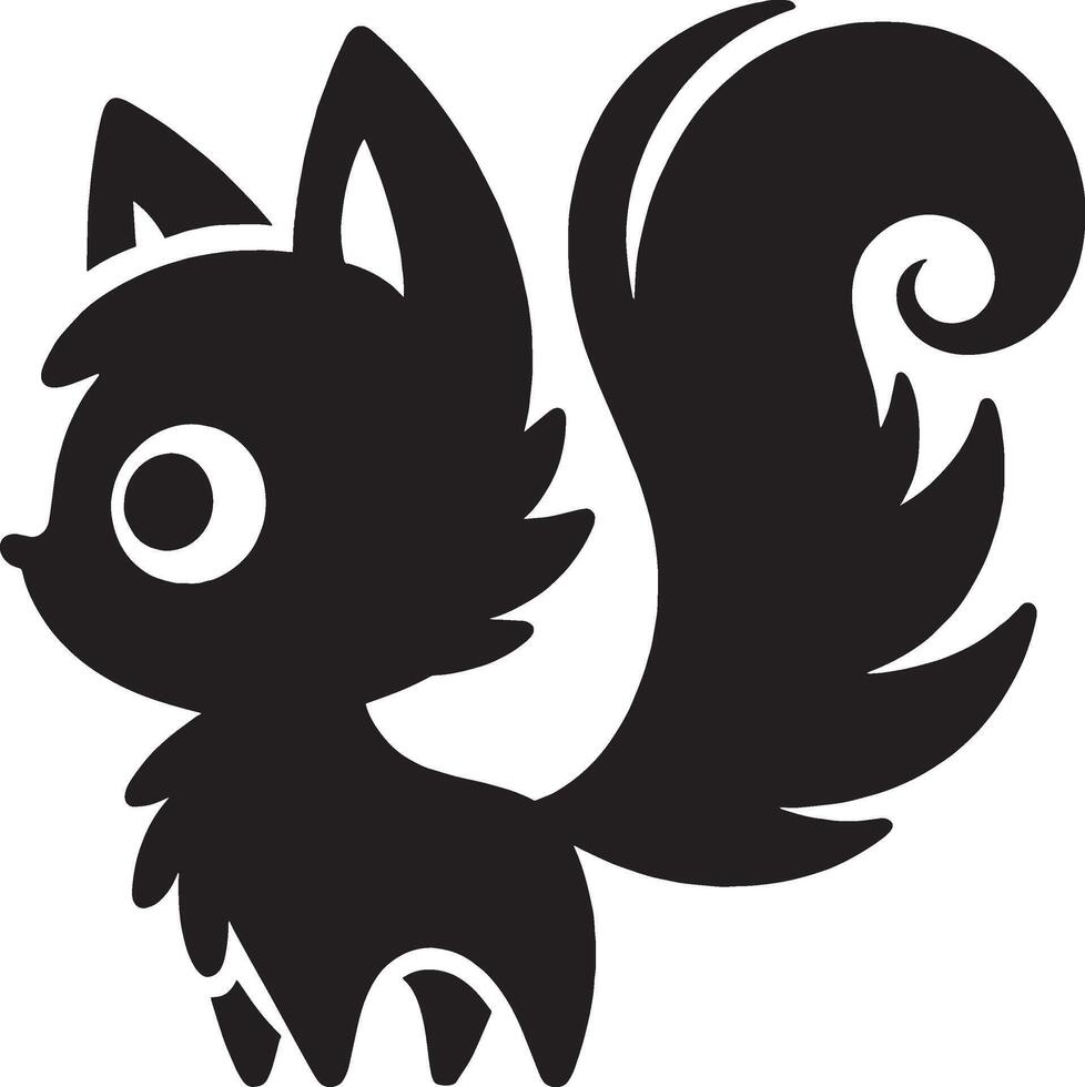Cartoon Cat with Curled Tail and Big Ears vector