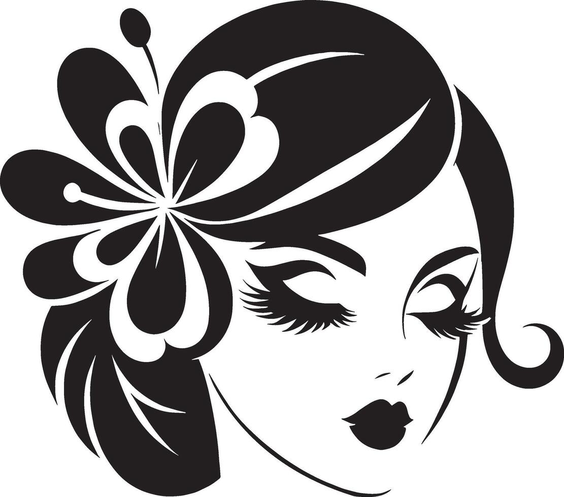 Woman Silhouette with Floral Hair Decoration vector