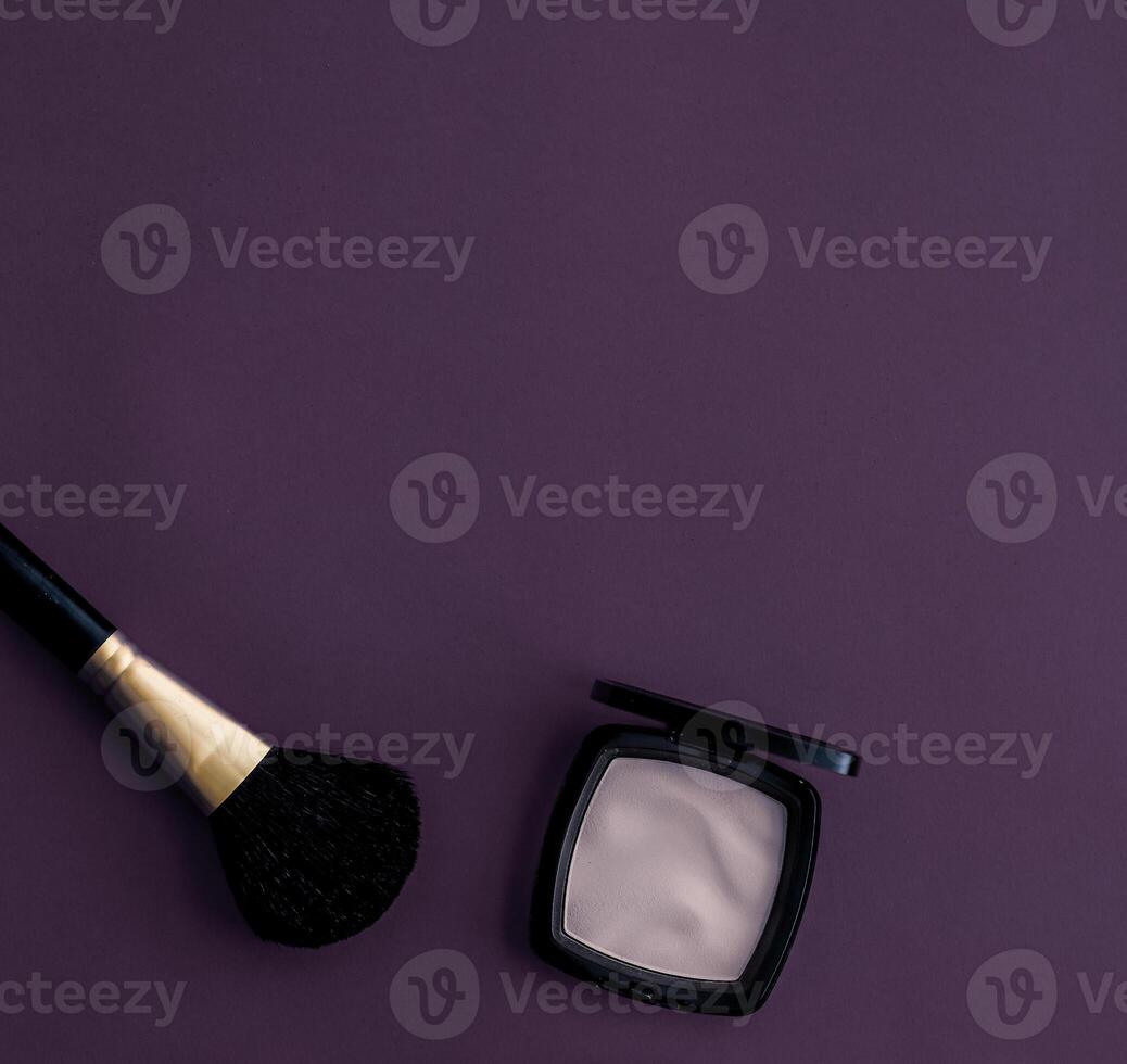 Make-up and cosmetics product set for beauty brand Christmas sale promotion, luxury plum flatlay background as holiday design photo