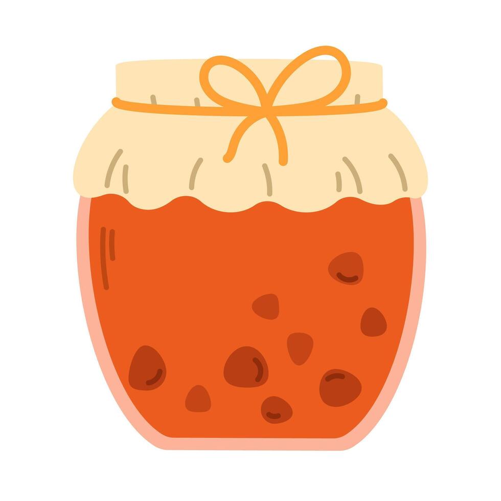Glass jar of strawberry jam isolated on white background. Cartoon flat illustration vector