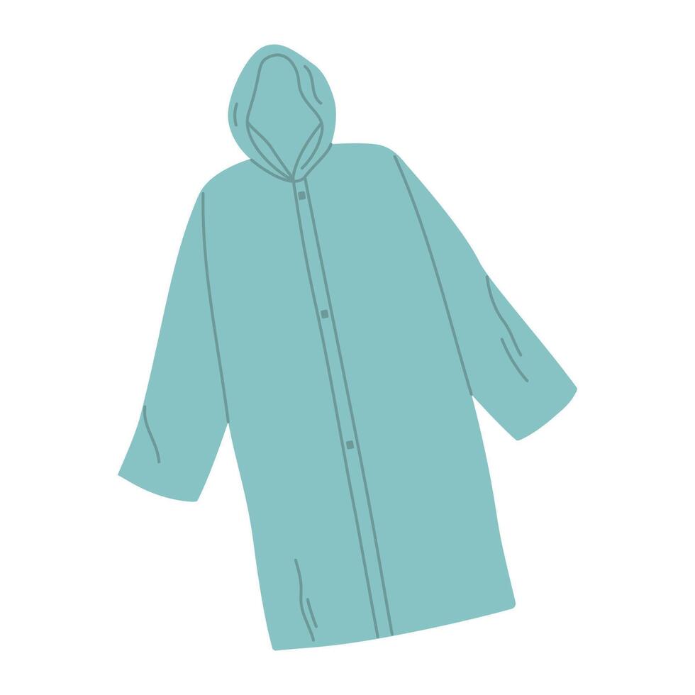 Blue raincoat. Autumn or spring raincoat protects from rain. Fall clothing for men and women. Flat isolated illustration vector