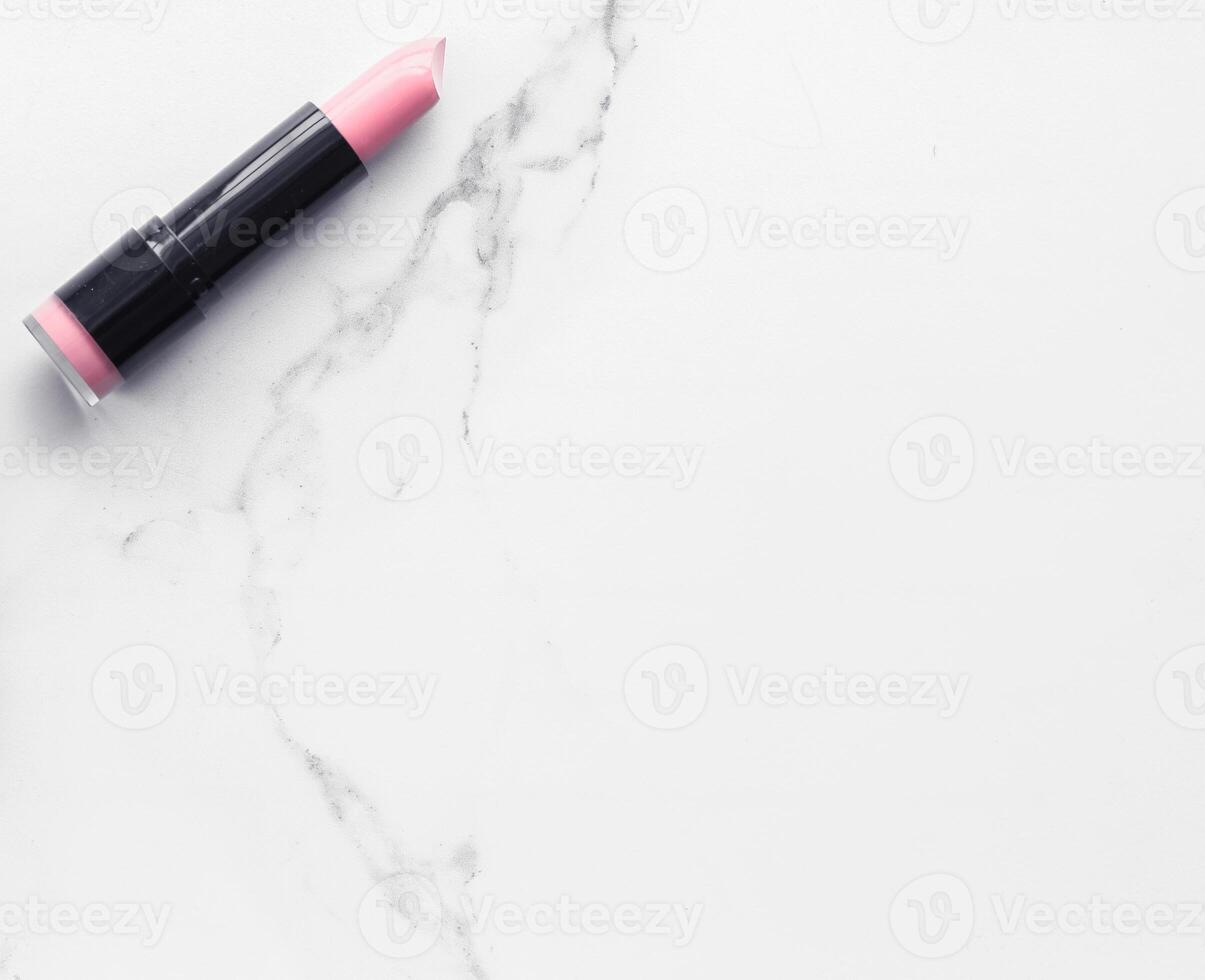 Make-up and cosmetics flatlay on marble photo