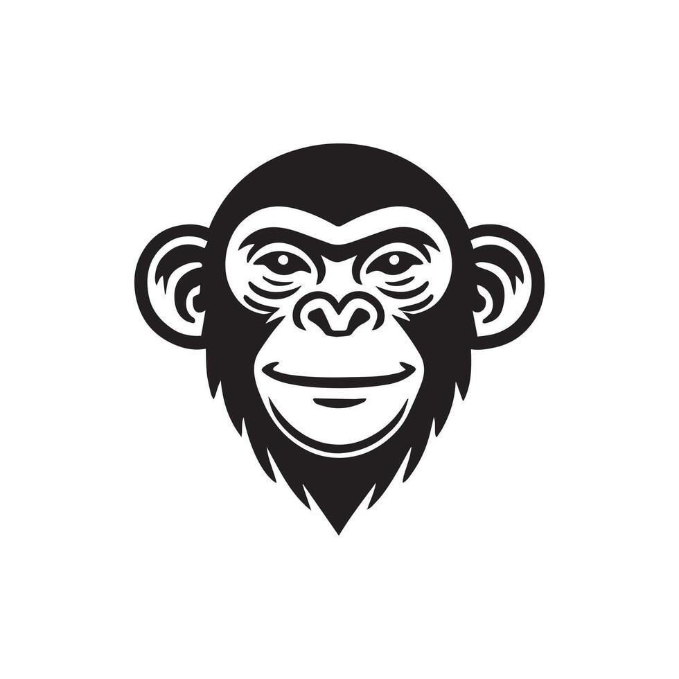 Monkey Face logo Design - Monkey Head Clipart illustration in black and white vector