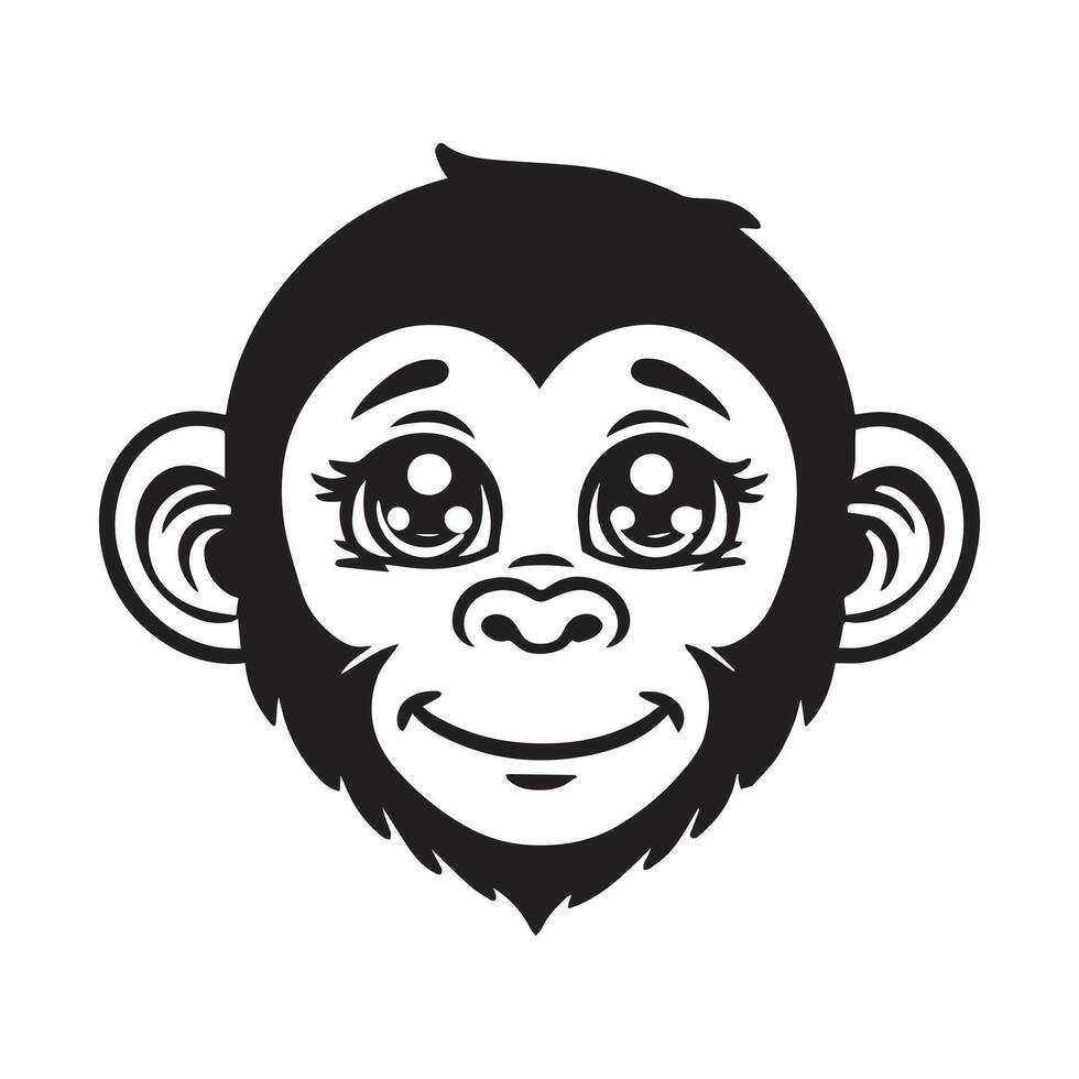 Monkey Face logo Design - Monkey Head Clipart illustration in black and white vector